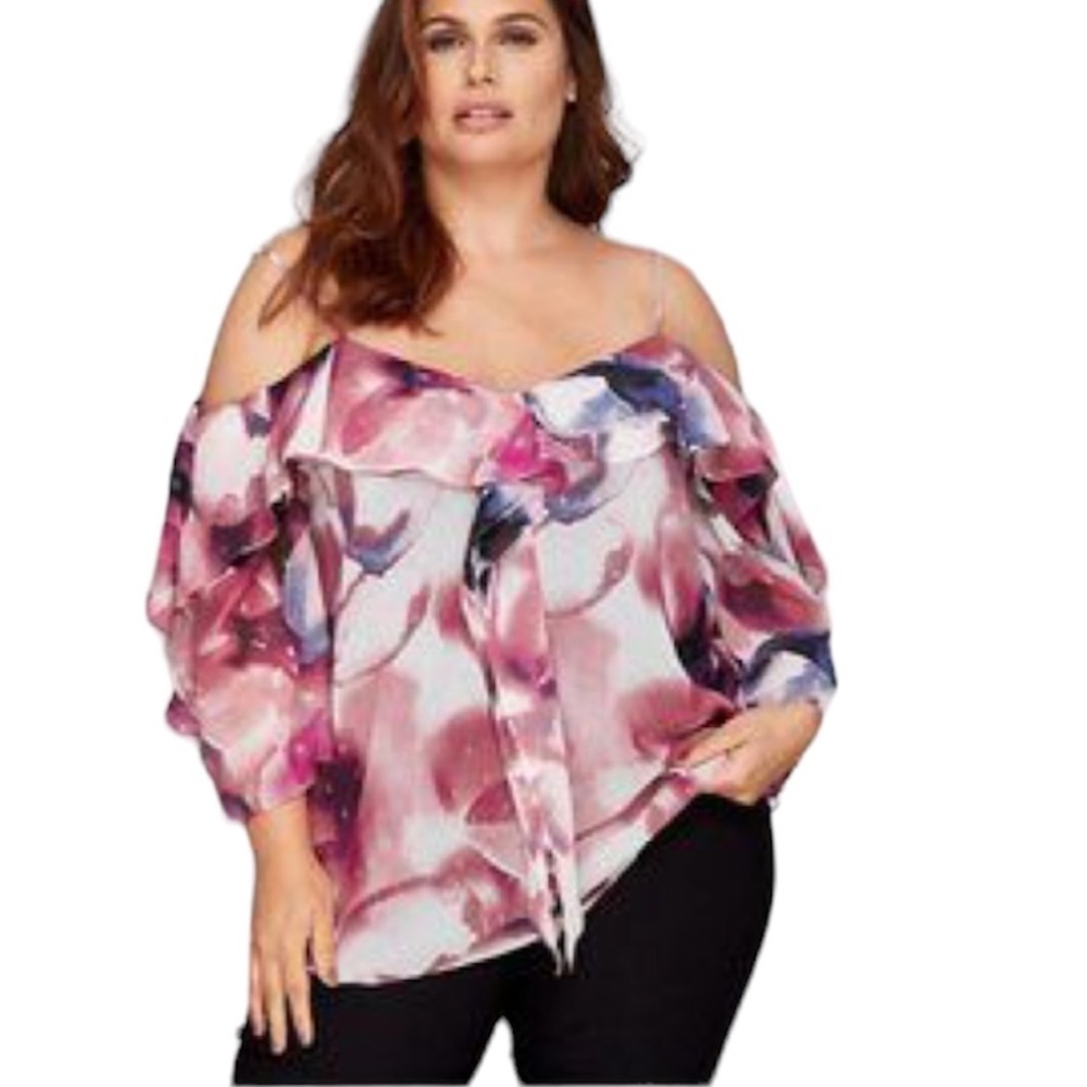 LE CHATEAU FLORAL CHIFFON COLD DHOULDER TOP